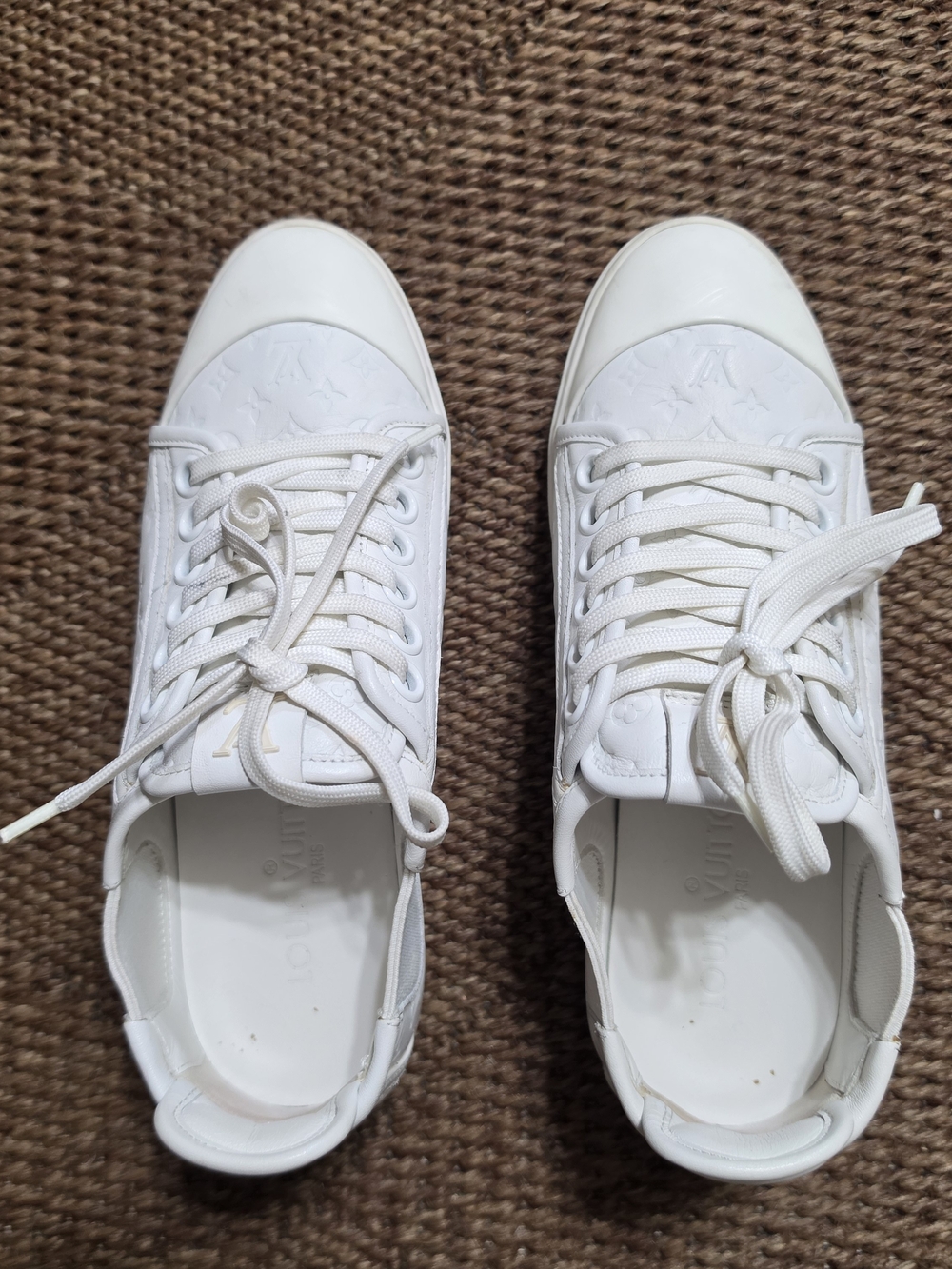 Louis Vuitton White Embossed Monogram Low-Top Sneakers - Women's
